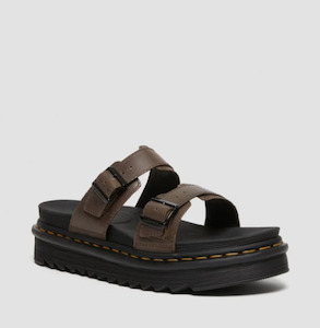 Dr Martens: MYLES SLIDE SANDAL DARK BROWN NEW OILY ILLUSION