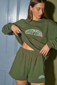 Womens Shorts: COLLEGE FLEECE SHORT - OLIVE