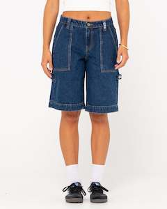 BILLIE LOW RISE CARPENTER JORT - DEEP BLUE