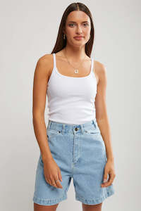 Womens Shorts: 1997 Denim - A-LINE SHORT - LIGHT WASH BLUE