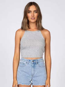 Fashion Tops: CAMILLE HALTERNECK TOP - Grey Marle