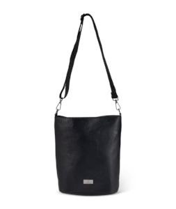 Handbags: STRAPPED PU SHOULDER BAG - BLACK