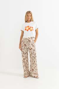 HIBISCUS FLORAL CROP CREW TEE - WHITE