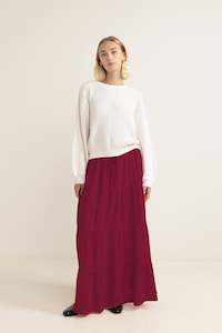 CLASSIC TIERED MAXI SKIRT - SANGRIA