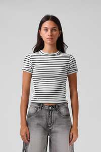 Stripe Ribbed Tee - Cream Stripe