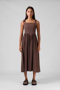 Womens Dresses: Sofia Midi Dress - Chocolate