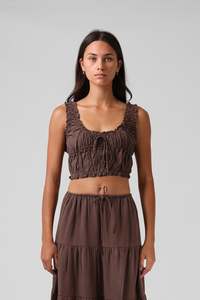 Shirred Crop Top - Chocolate