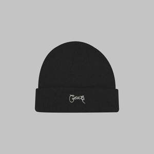 Beanies: WOOLBLEND KNITTED BEANIE - BLACK