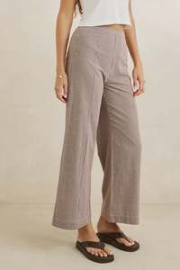 Womens Pants: LONDON CHECK WIDE LEG PANT - CHOCOLATE