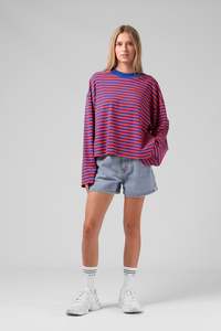 Womens Tops: Olive LS Tee - Orange Stripe