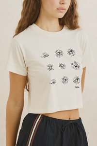 GEORGIA FLORAL CROP CREW TEE - WHITE