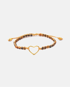 Gemstone Heart: Tiger Eye Bracelet Heart | Gold