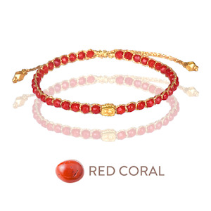 Bracelets: Red Coral Bracelet | Gold