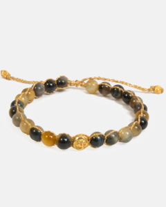 6mm Bracelets: Blue Tiger Eye 6mm Bracelet | Gold