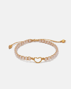 Kids Bracelets: Rose Quartz Heart Kids Bracelet | Gold