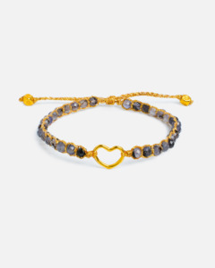 Labradorite: Dark Labradorite Heart Kids Bracelet | Gold
