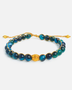 Turquoise Blue Tiger Eye 6mm Bracelet | Gold