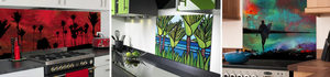 Products: Kitchen and bathroom glass splashbacks featuring Sarah C artworks