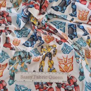 Cotton Lycra 220gsm: Robots white background – Cotton Lycra 220