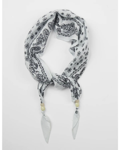 Products: Stella + Gemma Neck Scarf White/Denim Paisley with Beads Sassy Sadie