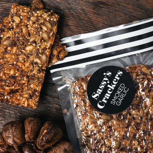 Snacks: SASSY'S SMOKED GARLIC CRACKERS