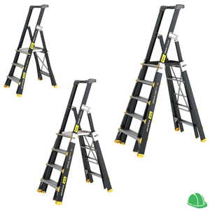 TradeTough AdjustaStep Fibreglass Telescopic Platform Ladder