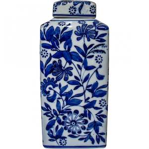 Homewares: White and Blue Vintage Jar