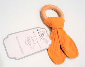 Organic Muslin Wooden Teether - Mustard