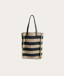 Pinta Raffia Handbag – Black/Natural Stripes, High