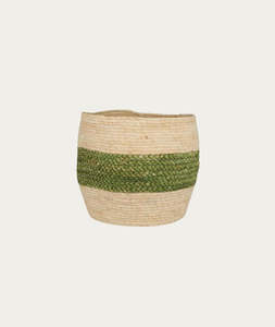 Baskets Storage: Basket - Cream with Green Stripe, Large.