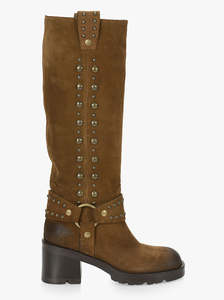 Knee High Boots: Estella tan suede