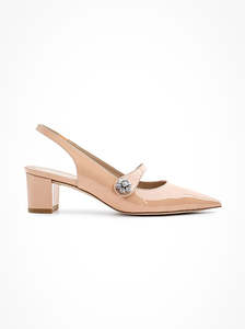 Stuart Weitzman Spain: Crystal Fleur nude patent