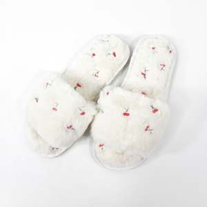 Slippers: Slippers - Cherry Plush - Cream - Size 40-41