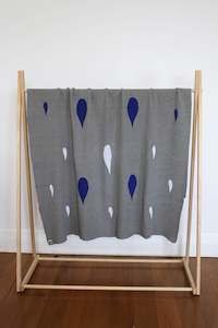 Cotton Blankets: Grey Marl with White and Blue Raindrops Jacquard Blanket