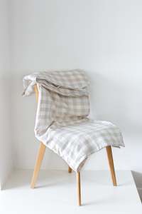 Linen Cot Cover: Linen Cot Duvet Cover-Natural and White Gingham