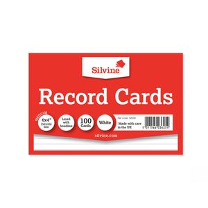 Library Cards System Cards: Silvine Record System Cards Ruled 152x102mm or 6x4" White Pack 100