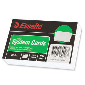 Library Cards System Cards: Esselte System Cards Ruled 6mm 127 x 76 mm White Pack 100