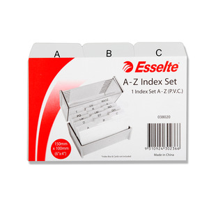 Library Cards System Cards: Esselte Indices for System Cards A-Z PVC 152 x 102mm (6"x 4") Grey
