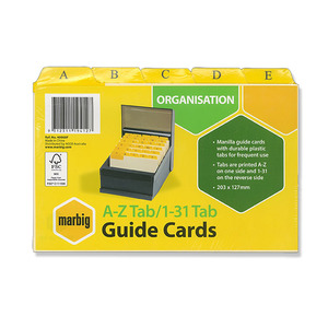 Marbig Guide Card Indices for System Cards A-Z / 1-31 Tab Manilla 203 x 127mm or 8"x5"