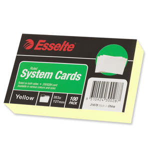 Esselte System Cards 203 x 127 mm Ruled Yellow Pack 100