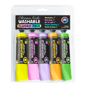 Acrylic Paints: Chroma Kidz Washable Acrylic Fluoro Paint 5 x 75ml Set