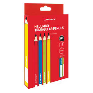 Warwick HB Jumbo Triangular Pencils with Name Plate – Pack of 12 Assorted Colours