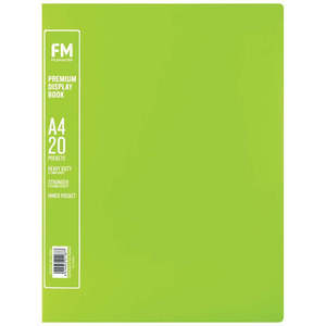 Clear Files Display: FM Premium Display Book A4 20 Pocket Lime Green
