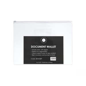 Document Wallets: OSC Document Wallet A4 Zip Closure Clear