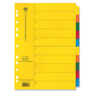 FM Economy Index Dividers 10 Tab A4 Cardboard Coloured