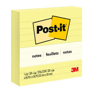 Sticky Notes And Notepads: Post-it Lined Notes 675-YL 101x101mm Yellow 300 Sheets