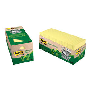 Post-It Notes 3M Yellow 76 x 76mm 654R-24CP-CY Recycled 75 Sheets