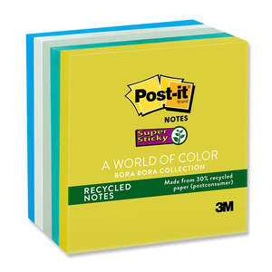Sticky Notes And Notepads: Post-it Sticky Notes Recycled Bora Bora 76 x 76 mm 450 Sheets