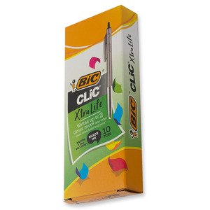Bic Clic Ballpoint Pen Retractable Medium Tip Black Box of 10