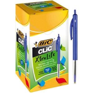 Bic Clic Ballpoint Pen Retractable Medium Tip Blue Box of 50